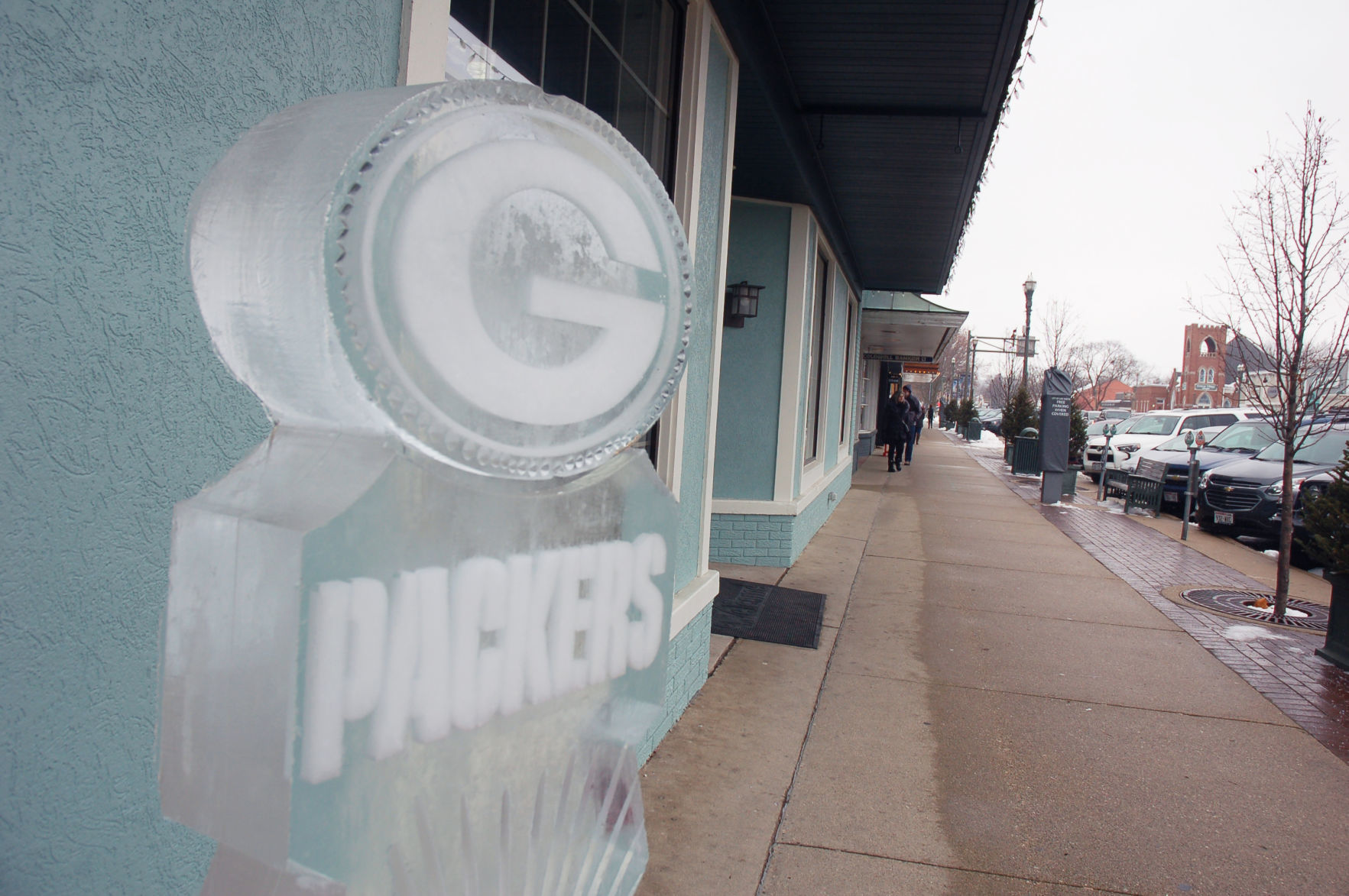 Green Bay Packers ice sculpture in Lake Geneva